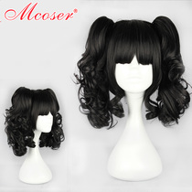 Mcoser anime wig Japanese Harajuku wind lolita wig double ponytail black curly hair COS wig