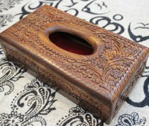 Exquisite wood carving 10 inch creative vintage napkin pumping box Pakistani handicrafts