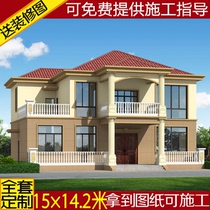 European-style two-story villa drawing rural self-built house design drawing building structure effect construction drawing plan village