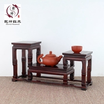 Wood carving mahogany crafts Red acid branch wood purple sand pot high and low table solid wood base Jade stone ornaments display