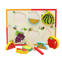 Kindergarten children students wooden quality intelligence early education toy board vegetables and fruits cut to see 1-3-6 years old