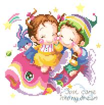 Cross stitch electronic drawing 4683 carp on the small couple pillow figure 96W * 97H24 color PAT source file