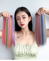 Color wigs womens short hair invisible and traceless one-piece clip hair highlights and dyeing hair hair hair wig hanging ear real hair film