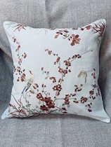 Foreign trade light blue pure linen embroidery flowers and birds Pastoral style cushion cover Bay window sofa backrest does not contain cotton core