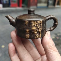 Ancient Play Bronze Ware Collection Imitation Ancient Pure Bronze Point Gold Qingzhu Kung Fu Teapot Wine Pot Home Tea Road Handicraft Swing Piece