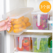 Japan imported plastic refrigerator crisper set kitchen food and fruit storage box rectangular with lid 3 packs