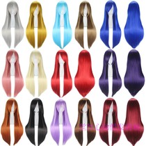 80cm long straight hair animation cosplay wig Universal black and white red long straight performance color face repair wig