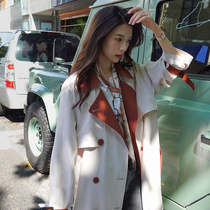 Off-white windbreaker womens long knee-length 2021 spring and autumn new Korean version loose waist thin temperament jacket
