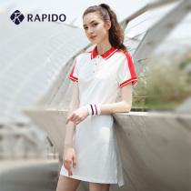 RAPIDO Break Thunder Womens Contrast Color Anti-Slight Short Sleeve POLO Collar Leisure Sports Long Dress Summer