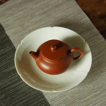 sus daily) Jingdezhen antique petal mouth ice cracking glaze with purple clay teapot pot bearing tea tray