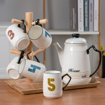 Nordic water cup set digital Cup Home Office water cup hot water Cup Coffee Cup wooden holder stainless steel cup holder