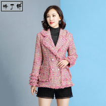 Gross suit little fragrant wind jacket 2021 new autumn and winter ladies short large size to thicken and thicken pink western suit