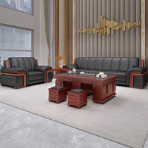 Office sofa leather business meeting area to negotiate high-end hotel modern Chinese boss reception coffee table combination