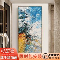 Handmade oil painting modern simple decorative painting vertical porch aisle hanging painting living room background wall mural hand-painted