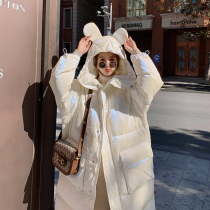 White shiny down cotton clothes womens winter 2021 New Korean loose chic hooded padded bread clothes