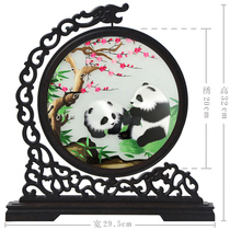 Suzhou embroidery double-sided embroidery decoration painting finished solid wood Panda Suzhou pure hand embroidery table screen Peony flower Chinese screen
