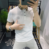 New European station mens short-sleeved ice silk t-shirt mens fashion trend brand hot diamond high-end polo shirt mens slim