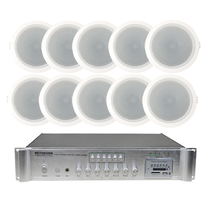 Suction Horn with Power Amplifier Suspended Top Sound Set 10 ceiling speakers + 1 USB Fixed Voltage Power Amplifier