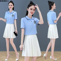 College style POLO shirt pleated skirt suit Kindergarten teacher garden uniform Young teacher training overalls custom logo