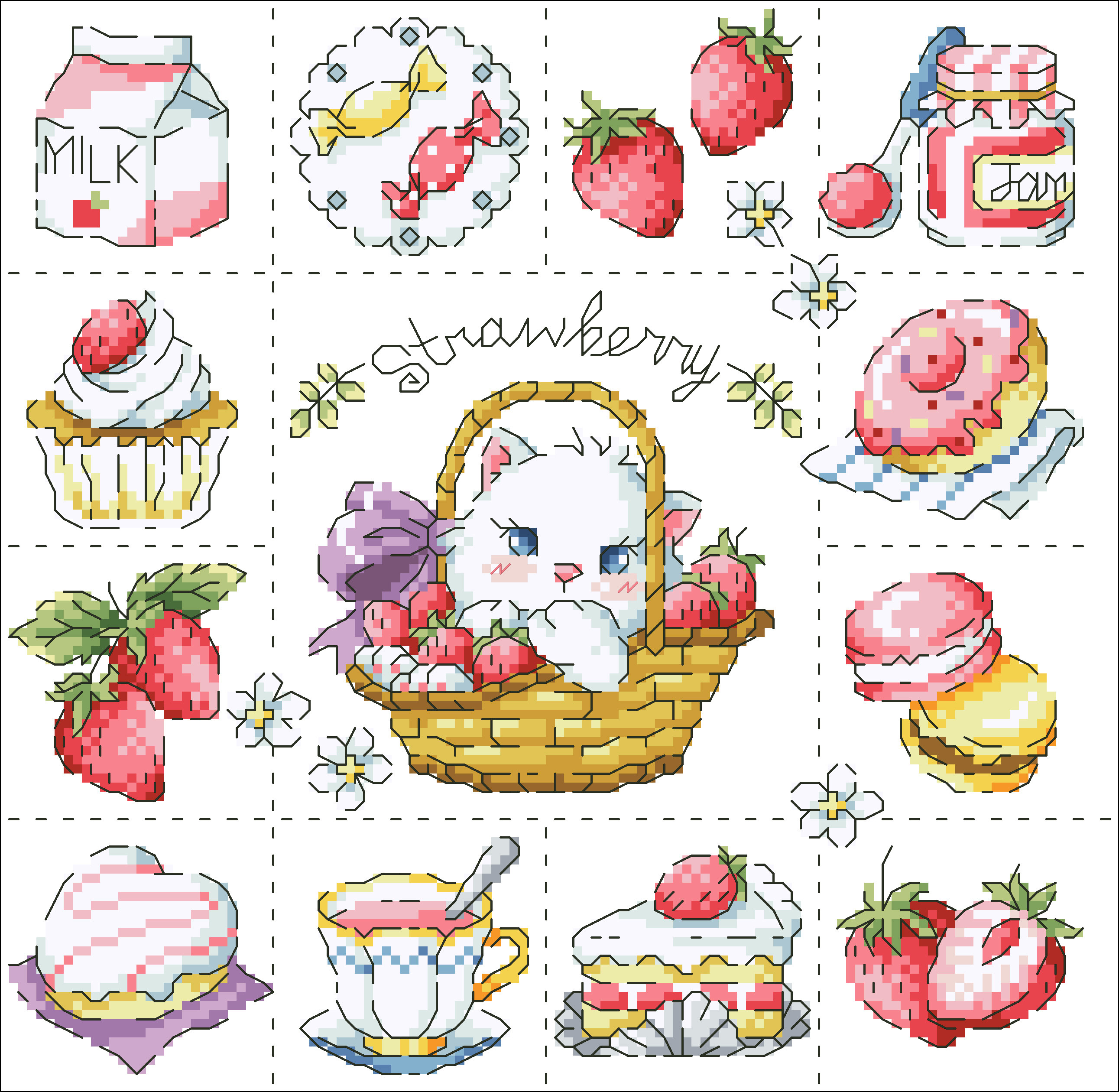 (Zhang Xiao cool) cross-stitch DMC R line from the kit plastic plate refrigerator paste strawberry cat