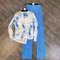 Grapefruit MM2021 summer long-sleeved split tie-dye sun-proof mesh shirt with pleated pants fashionable fried street suit tide
