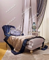 European neoclassical blue fabric noble concubine chair solid wood carved gold foil trip chair Noble luxury classical furniture