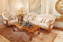 Italian European-style solid wood carved large sofa French court gold leaf old gray paint paint furniture flannel