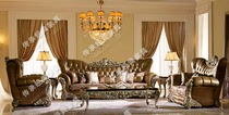 European neoclassical sofa French court solid wood carved head layer leather pull buckle sofa Villa furniture