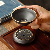 Gold black pottery tea leak tea filter male Cup set kung fu tea accessories ceramic tea filter net frame