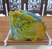 Emerald natural A goods finished jade ice glutinous jade pendant blue water yellow featuit scrub carved dragon head turtle gift