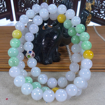 Jade natural A goods finished Myanmar jade ice glutinous three-color ball bracelet necklace handstring old seed with certificate