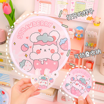 Japanese cute group fan cartoon girl heart student portable mini cloth folding round fan Portable folding fan summer