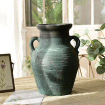 Retro pottery pot plant fleshy flowerpot creative simple earthen pottery flower ornaments living room insert dry flower Ware