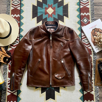 Head layer cowhide venom stand collar motorcycle jacket mens short leather leather spring and autumn coat