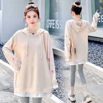 Net Red 2022 New Pregnant Womens Autumn Clothing Jacket Fashion style Loose Sweatshirt Spring Autumn early fall Long sleeves Chaogue