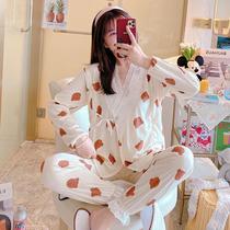 Yuezi Clothing Spring and Autumn Winter postpartum breastfeeding pregnant women pajamas 12 months 1 maternal pregnancy home Feeding Set 2