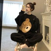 Coral velvet pajamas female winter thickness and Han edition of new cute student flannel suit can wear home suit