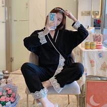 Cotton pajamas female spring and autumn Japanese kimono set long sleeve student ins two pieces Women loose home clothes