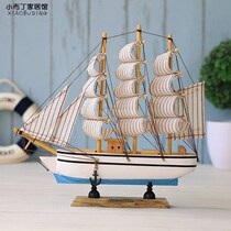 Mediterranean sailing boat model ornaments wooden old gift boat blue and white shell boat home decoration process