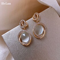 Earrings womens sterling silver opal hypoallergenic temperament 2021 new fashion Korean high-grade sense jade earrings drop earrings