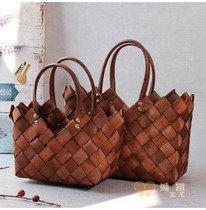 Wood chip Hand bag hand-woven hand-held flower basket flower arrangement dried flower decorative flower basket Hand bag wood basket basket