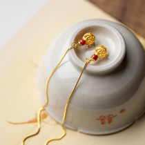 A Nian Chinese style sterling silver plated ancient gold vintage gourd tassel long ear line female earrings drop earrings stud earrings