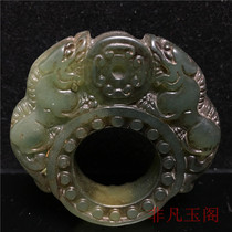 Thrift rural old jade high ancient jade antique jade Old Xiuyu antique collection double beast jade ring clearance price reduction