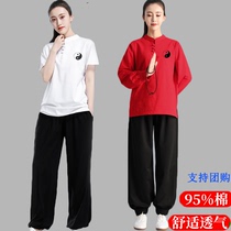 Taiji clothing long and short sleeve suit men and women Taijiquan T-shirt cotton long sleeve new team competition short practice culture shirt autumn