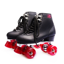 Double row skates Womens four-wheeled adult metal frame net red wheel skates double row roller skates black powder wheels
