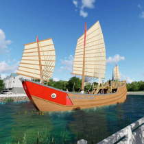 Exhibition decoration antique landscape props wooden boat red head ship ancient warship Zheng He treasure boat model outdoor sailing boat