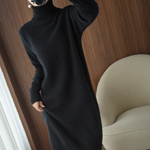 European station 2021 autumn and winter New High neck cashmere sweater womens long loose knit dress over knee sweater skirt