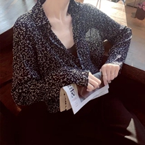 European Station black floral shirt female Spring and Autumn new design sense niche chic thin long sleeve chiffon top female