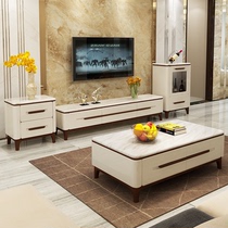 Nordic coffee table TV cabinet combination simple modern small apartment living room marble solid wood furniture three-piece set