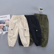 Boys and girls Korean version of the feet solid color simple overalls baby spring and autumn wild fashion trend loose casual trousers